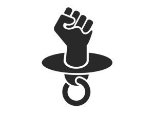 The symbol of a fist on a baby's pacifier, adopted by Babylution protesters in Bosnia-Herzegovina. The symbol was designed by Adi Dizdarevic, a Bosnian web and graphic designer.