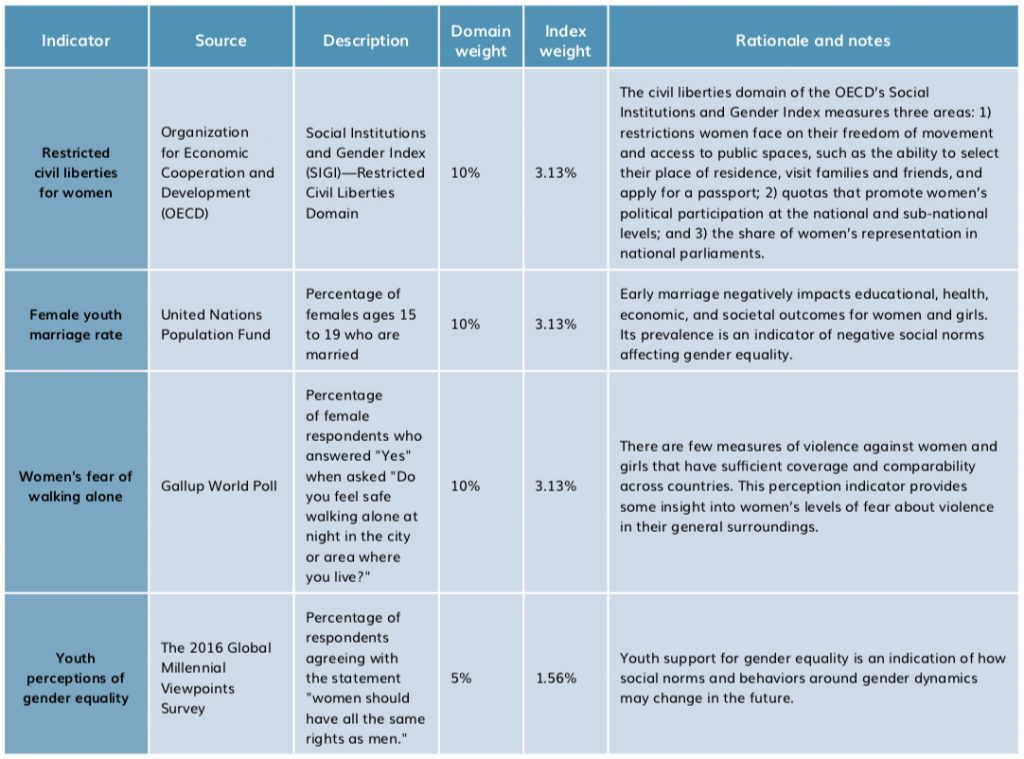 YWI Gender equality indicators